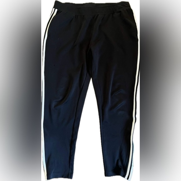 Black Athletic pants with white side stripes. Women’s  size Petite XL - Picture 1 of 9